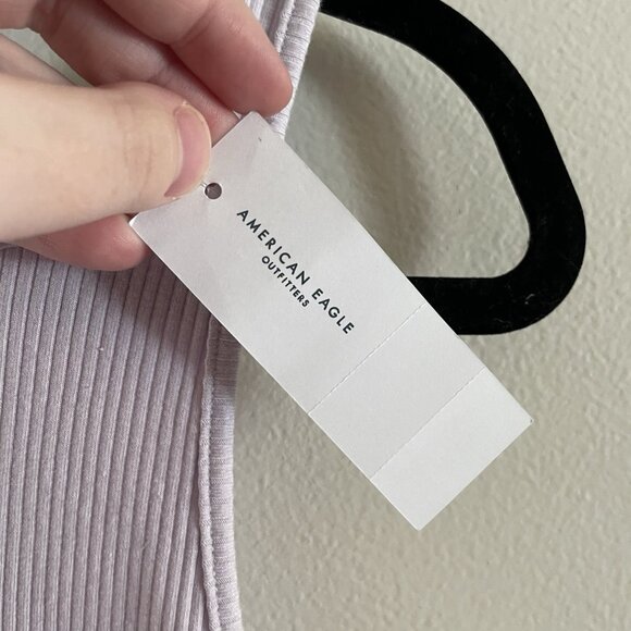 American Eagle Women M Lilac Ribbed Casual Cutout Shoulder Cropped Tank Top NWT - Picture 7 of 10